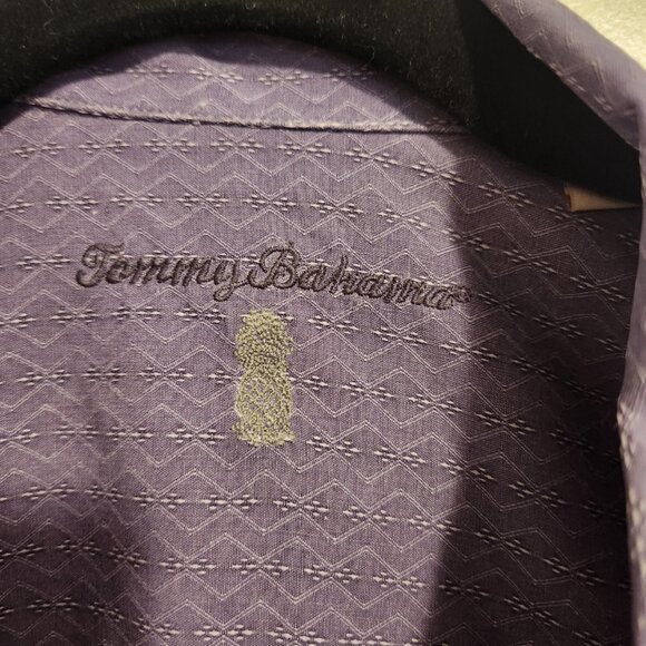 Men's Tommy Bahama 100% Silk Short Sleeve Button Down Shirt - Size L - Purple - Picture 3 of 5